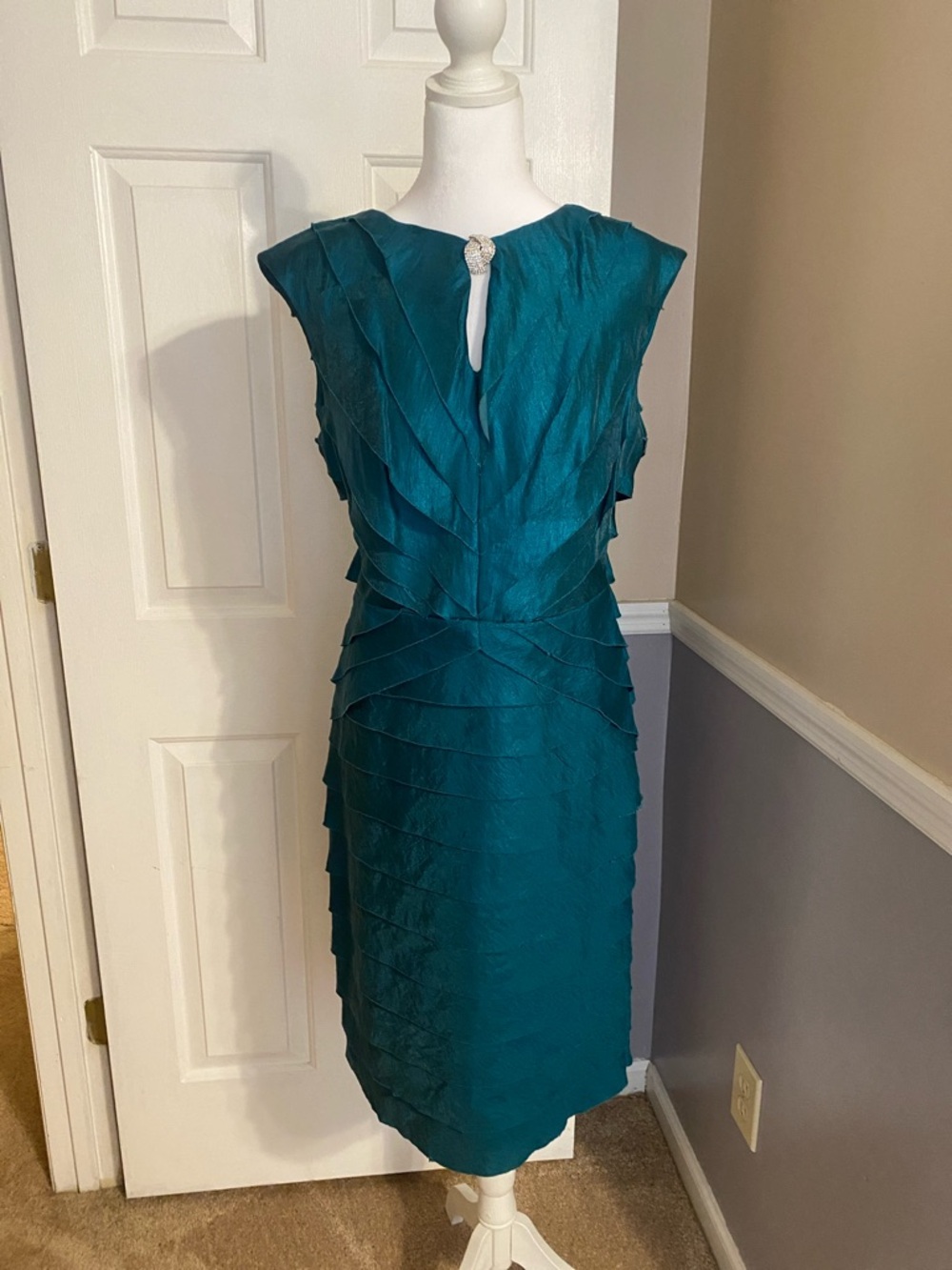 London Times Teal Layered Pleat Cocktail Midi Dress Wedding Attire